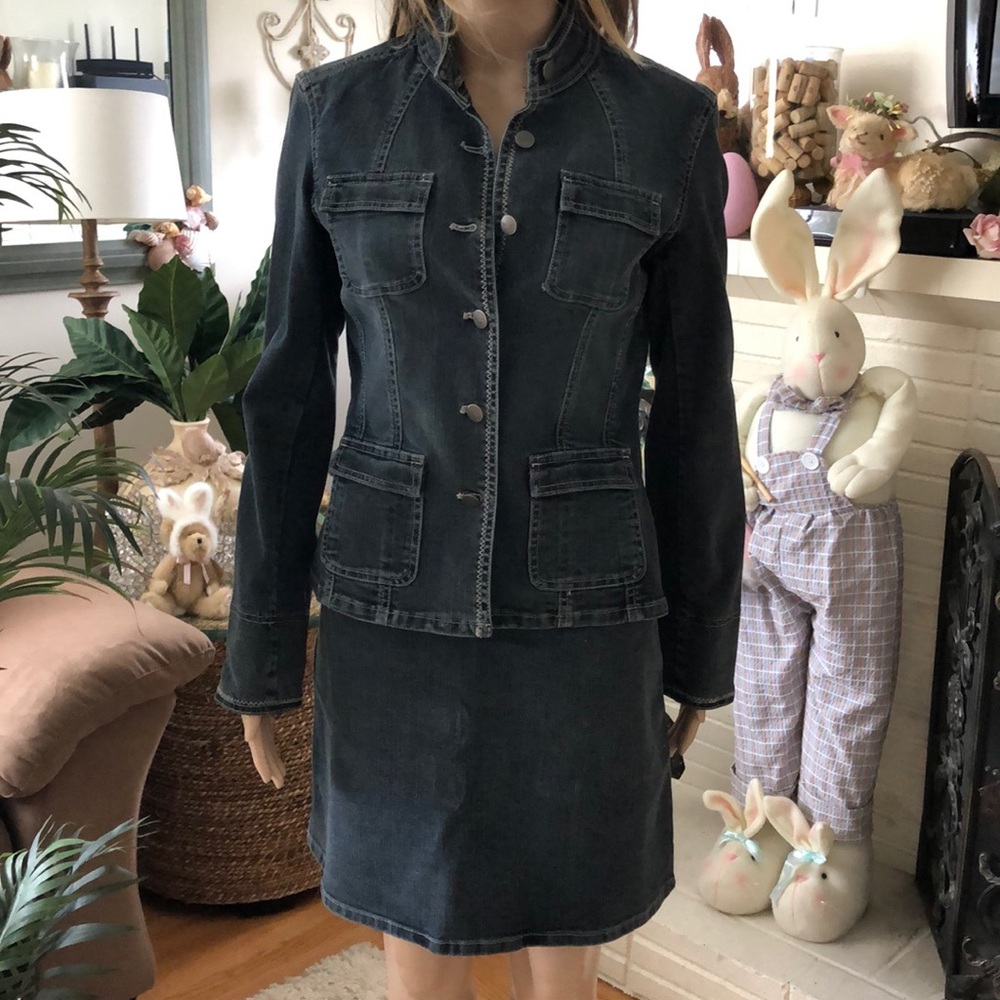 Tahari 2 piece jean jacket and skirt